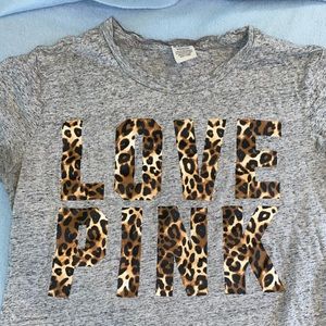VS PINK Leopard Print Logo Campus Tee Shirt size S